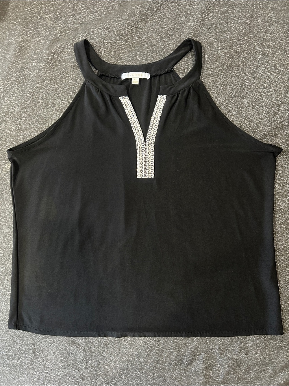 Ivy Ridge Black Embellished Halter Tank Top Sz XL
